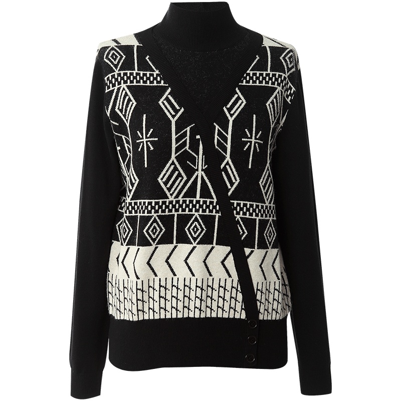 OUNIXUE欧昵雪 | [波普风高领毛衣]秋冬季撞色马甲拼接假两件打底针织衫女