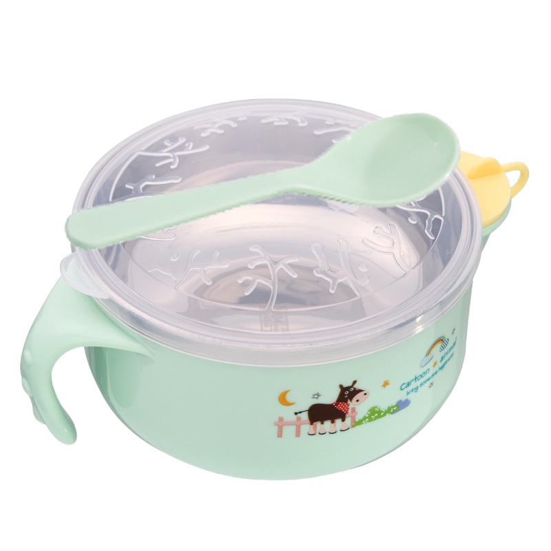 儿童餐具套装宝宝注水保温碗吃饭碗不锈钢防摔碗婴儿辅食碗勺 400ml注水保温碗[绿] 敬平