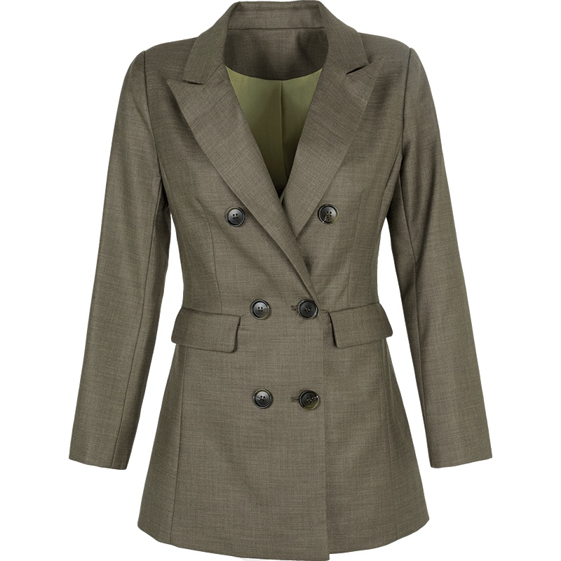 晚白2020秋冬新品简约通勤百搭长袖中长款时尚职业修身西装外套女