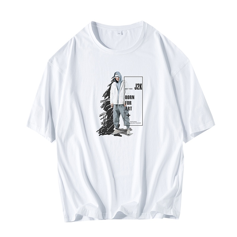 木林森(MULINSEN)短袖新款T恤男夏季百搭圆领体恤宽松青少年潮流印花港风in上衣速干T恤