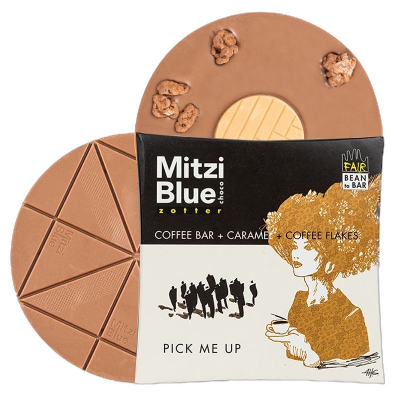 [满2片送精美礼盒]Zotter咖啡焦糖味米兹蓝调唱片系列巧克力65g