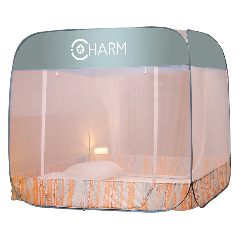 花花公子(PLAYBOY)免安装蒙古包蚊帐大顶防摔儿童蚊帐加密帐纱1.5M床三开门