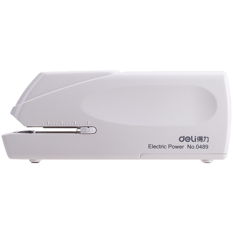 得力(deli)双电源电动订书机 电子自动装订订书器 适配24/6或26/6订书钉 办公用品 白色0489 bd