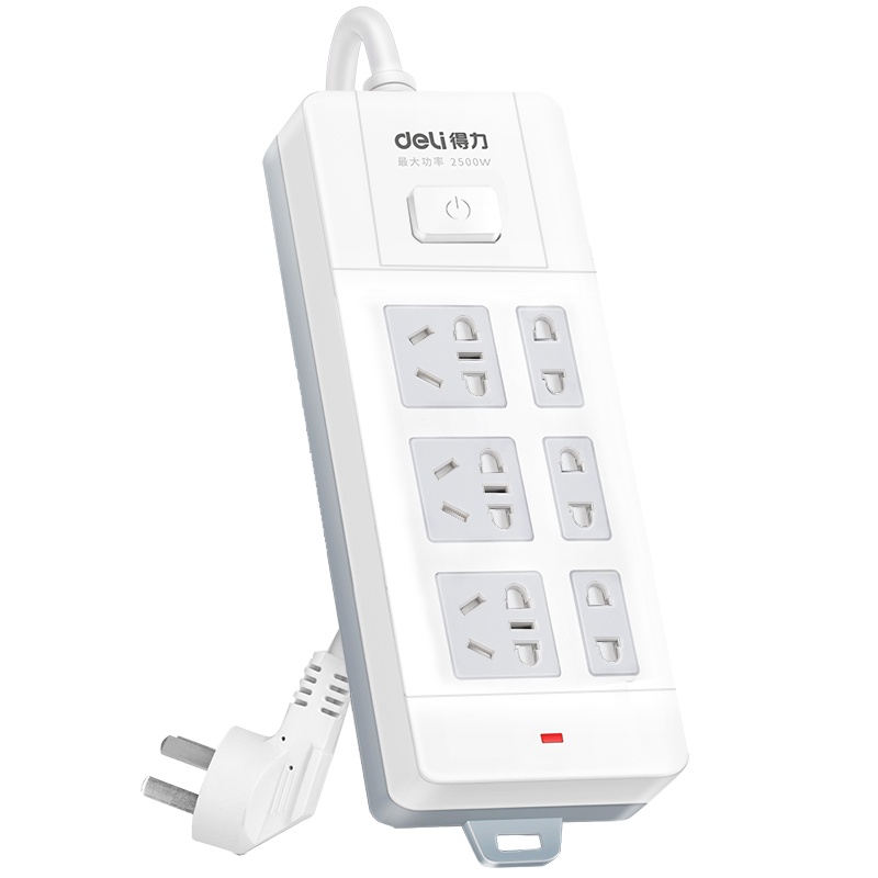 得力(deli)18247-03新国标3+3组合3米大孔距总控开关插座/插排/插线板/接线板/排插/拖线板 白色