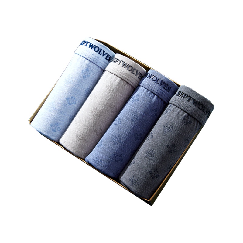 七匹狼 夏季舒适棉氨明筋拼接平角裤中腰男士内裤