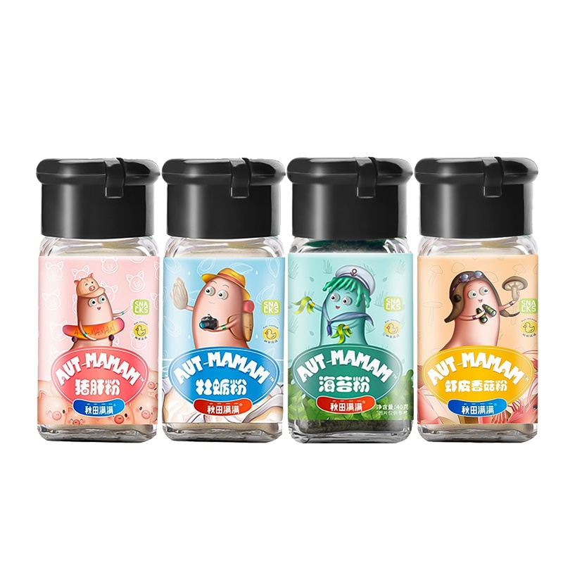 秋田满满 婴幼儿纯海苔粉虾皮粉牡蛎粉猪肝粉30g*4盒 钙铁锌碘四种口味各一盒 辅食添加调味料
