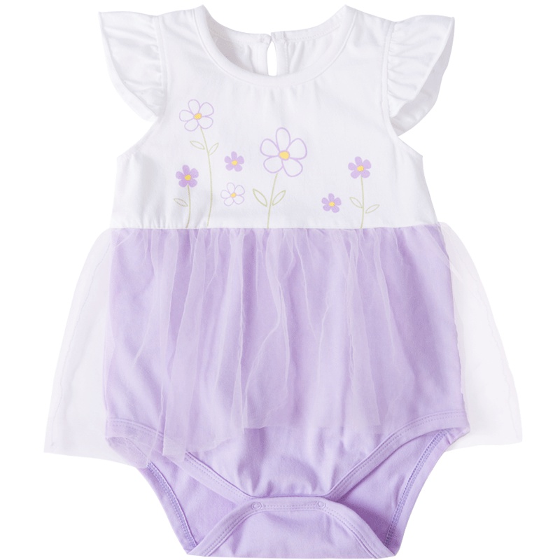 贝贝怡网纱拼接小飞袖包屁衣夏季女宝宝连身衣182B028