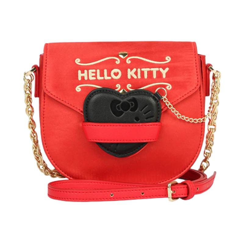 Hello Kitty凯蒂猫 撞色爱心装饰女士斜挎单肩包