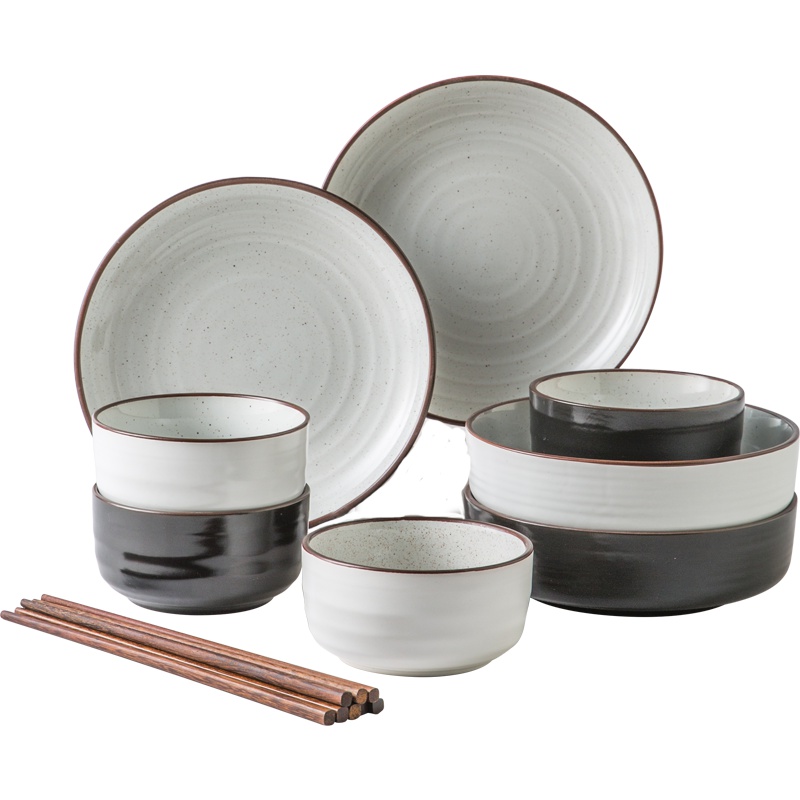 IJARL 亿嘉创意北欧式简约碗筷盘碟结婚送礼厨房个性陶瓷餐具套装韦斯顿 12件套 黑白混色