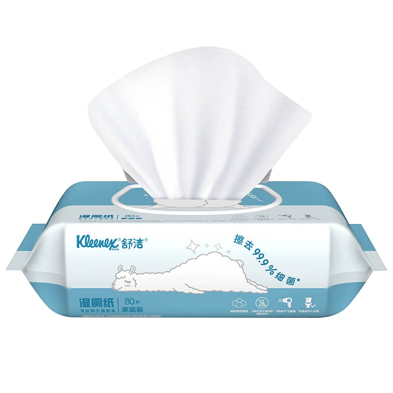 舒洁(Kleenex)湿厕纸80片*6包家庭装羊驼定制款带盖 清洁湿纸巾湿巾