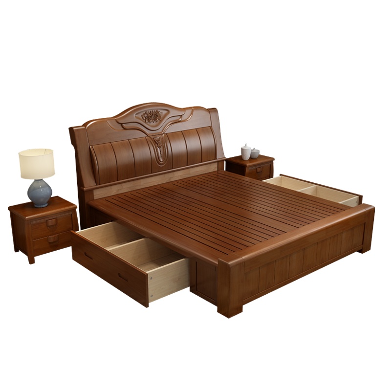 月影梳桐中式实木1.81.5m储物高箱主卧经济型两米双人大床