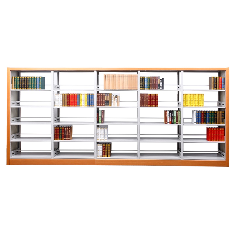 永格学校图书馆书架钢制资料展示架阅览室木护板双面书架 一列5组