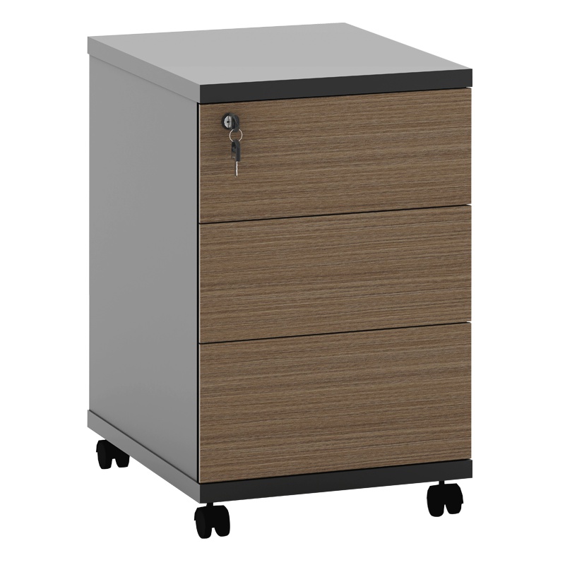 盛世之家 文件活动柜资料办公柜打印机放置台电脑桌下柜抽屉带锁收纳储物可移动滑轮矮柜子三连锁 P-JLDC041S