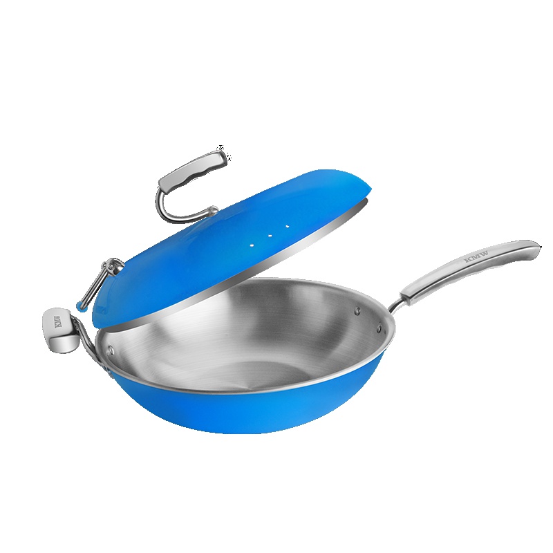 KMW炒锅绿鼎炒锅(宝石蓝)Gpotl11-14 32cm炒锅304不锈钢锅具 炫彩易清洁 加厚锅体家用多功能炒锅