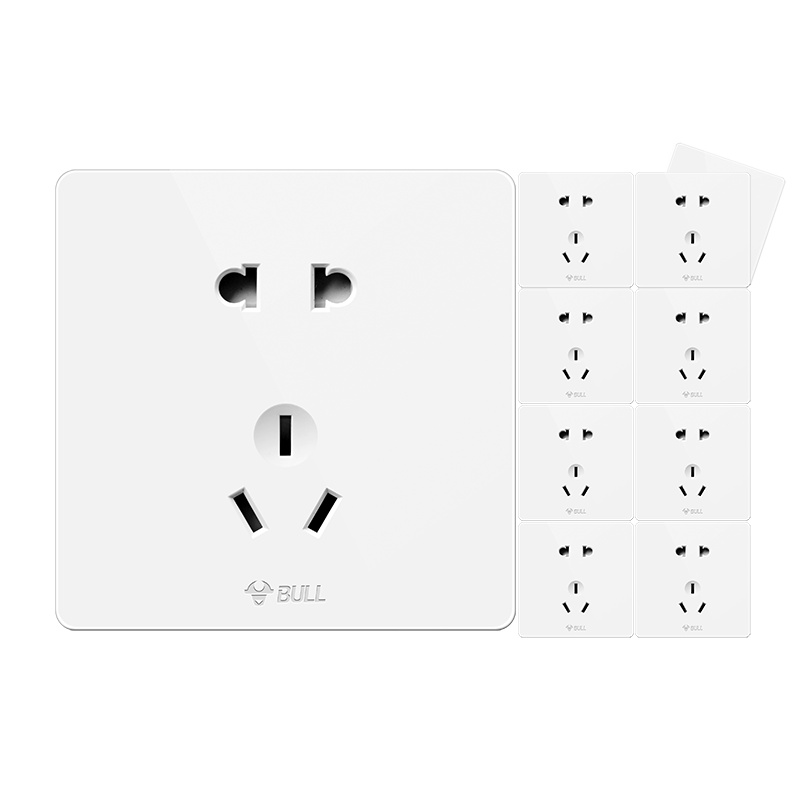 公牛(BULL)开关插座面板86型二三插五孔 G12象牙白正五孔10支装无框大面板家用电源插座套装