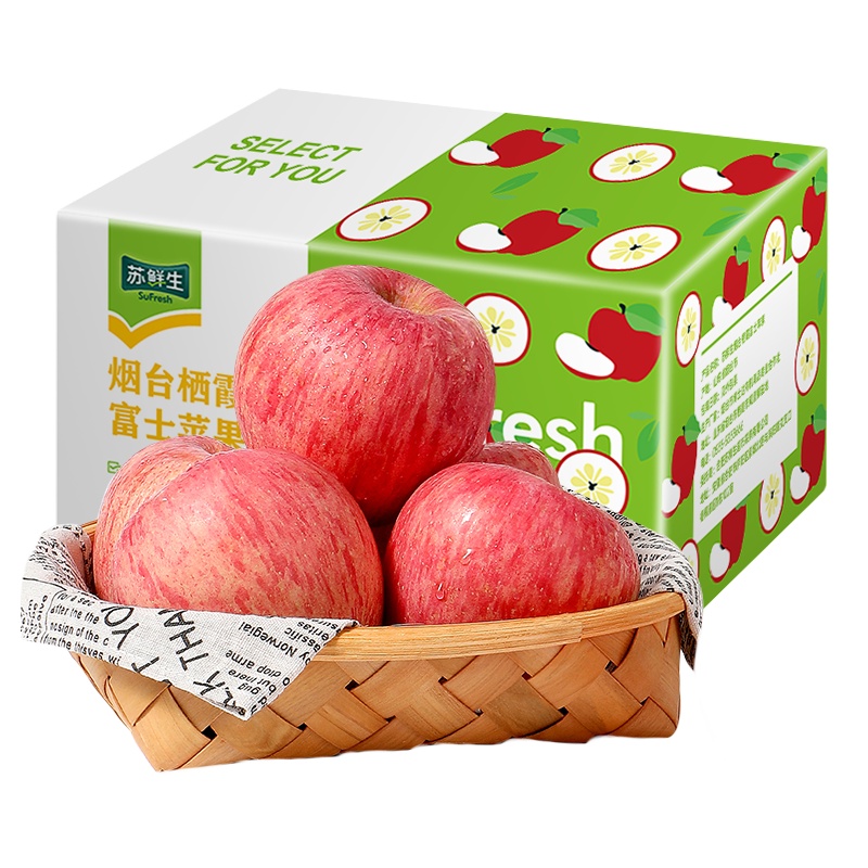 苏鲜生[苏宁自主品牌]烟台栖霞红富士苹果礼盒装 10斤带箱(85-90mm)