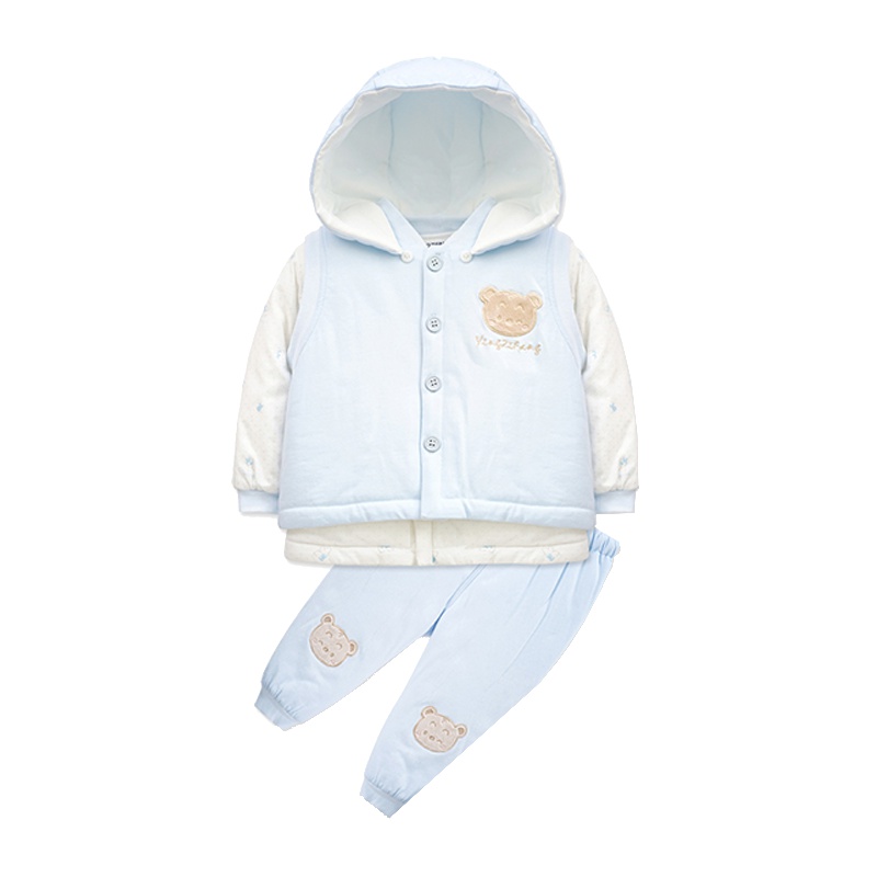 男童女童连帽可拆马甲夹长袖夹棉套装三件套