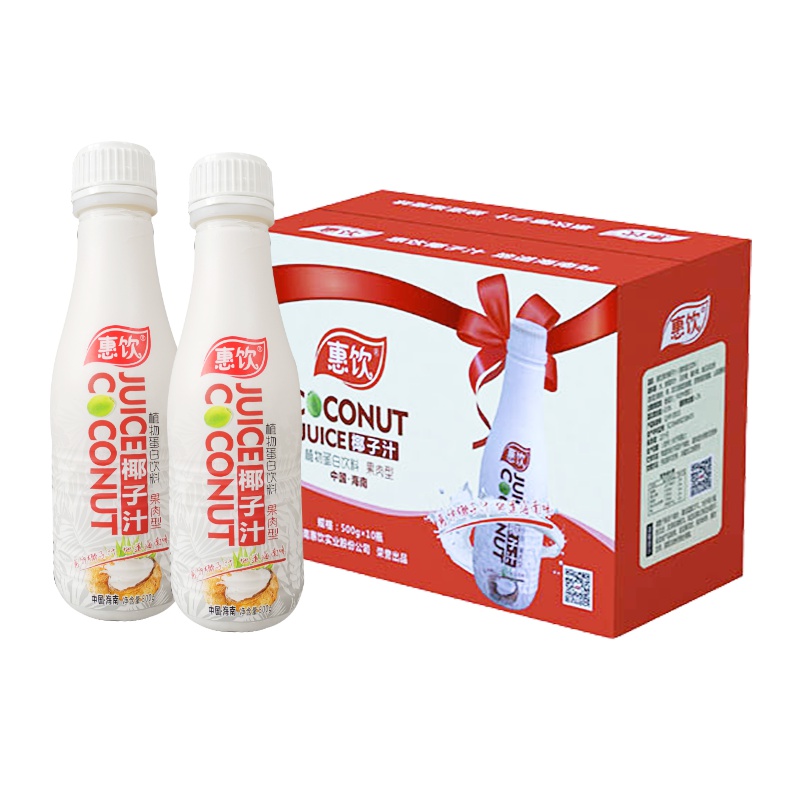 惠饮椰子汁整箱果肉型 海南生榨椰奶椰子汁饮料 500g×10瓶/箱