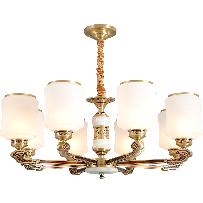 觅物 欧式全铜吊灯客厅灯餐厅书房卧室吊灯具美式乡村田园艺术设计大气陶瓷灯具别墅奢华复古灯饰