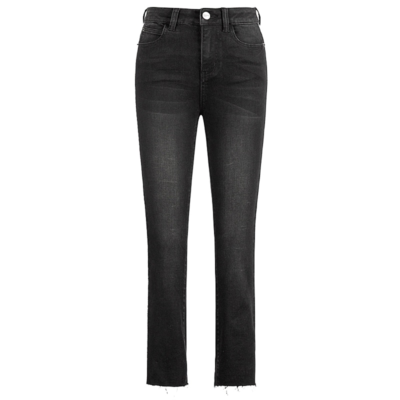 【专柜同款】拉夏贝尔puella冬季新款时尚毛边高腰修身显瘦牛仔裤女20012526