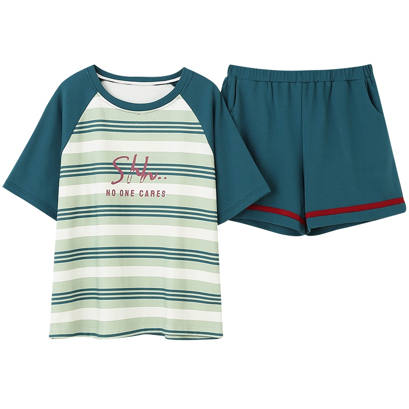 耀婷新款女士薄款睡衣韩版可爱少女学生短袖短裤棉家居服套装