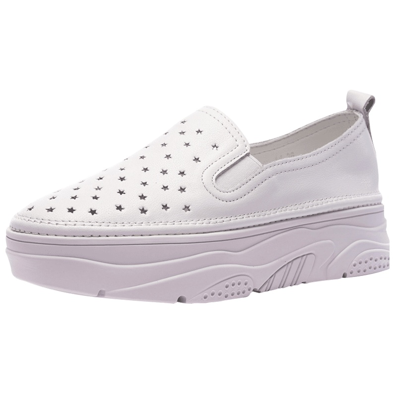 森林公主女鞋小白鞋女春夏季新款镂空牛皮休闲松糕厚底乐福板鞋子女