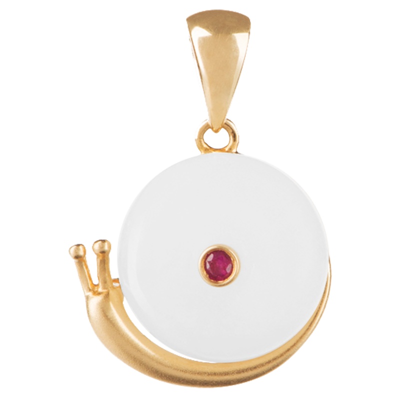 金一18K金动物-蜗牛女士款和田玉吊坠赠银链(定价)KJDZ148