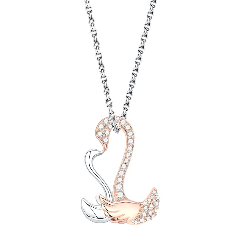 MyMiss项链女士925银镀玫瑰金新款天鹅气质吊坠锁骨链情人节生日礼物送恋人 相依相偎