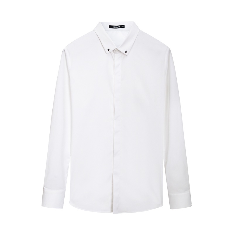 莫畏男装衬衫男长袖春秋时尚休闲百搭白色修身抗皱小清新衬衣男