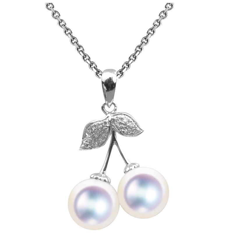 梦克拉 Mkela 18K金钻石海水珍珠吊坠 强光正圆海水珍珠吊坠 樱桃 吊坠 珍珠 送恋人 海水珍珠 正圆