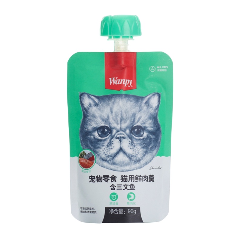 顽皮Wanpy宠物零食猫用鲜肉羹含三文鱼90g*12