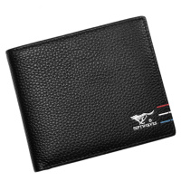 七匹狼钱包 两折钱夹皮夹横款多功能票夹 头层牛皮短款零钱夹男 礼盒装 黑色