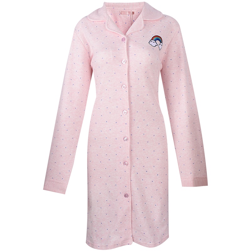 女款翻领印花甜美长袖家居连衣裙睡裙睡衣