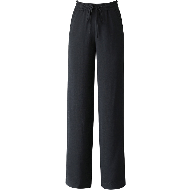 蓝旗 春季新款女士阔腿裤松紧高腰显瘦宽松休闲垂感拖地直筒长裤