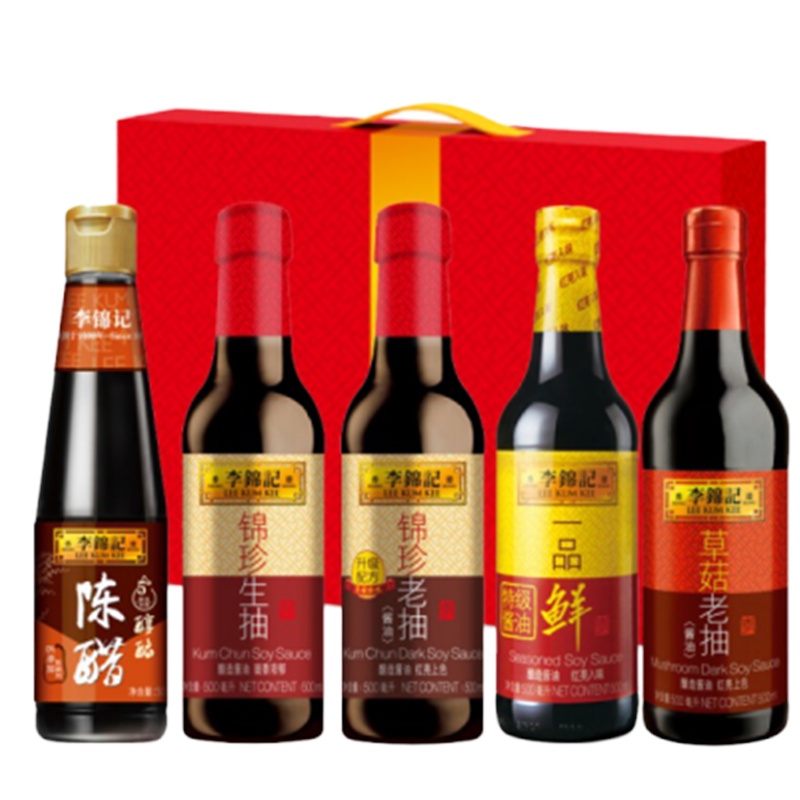 李锦记 调味料组合A(陈醋500ml+生抽500ml+老抽500ml+特级酱油500ml+草菇老抽500ml)