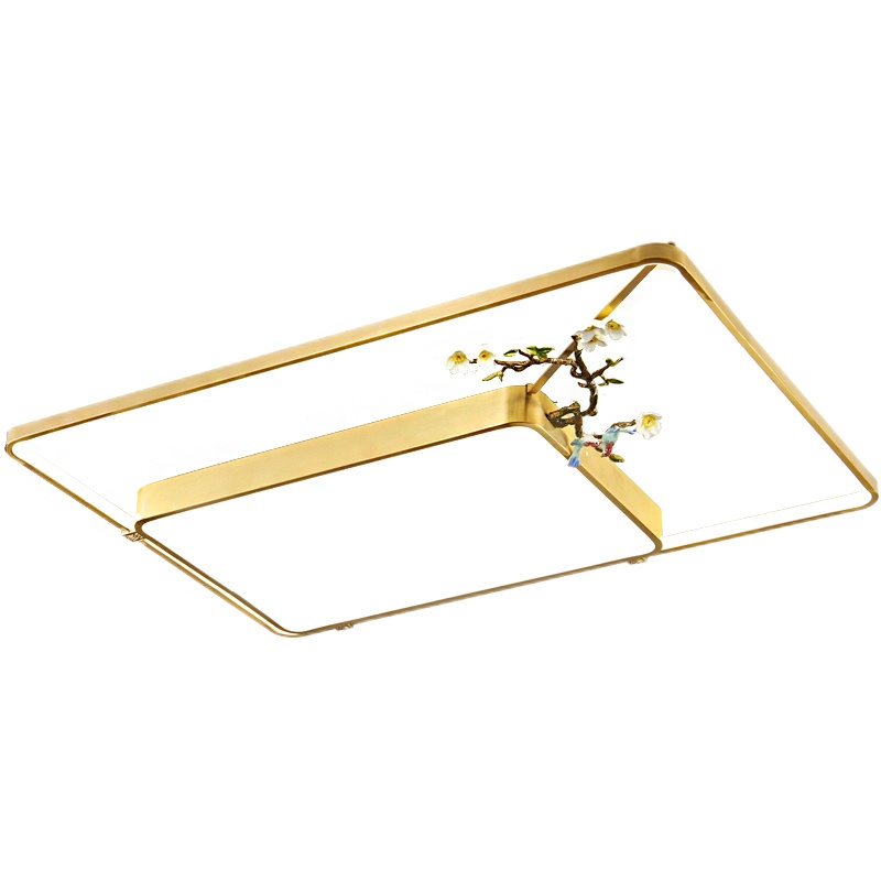 全铜新中式吸顶灯长方形客厅卧室灯简约现代珐琅彩led套餐房间灯