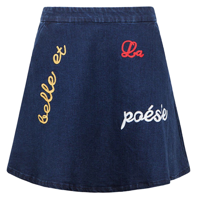 拉夏贝尔Candie's秋装新款韩版字母绣花高腰a字短裙子30071113
