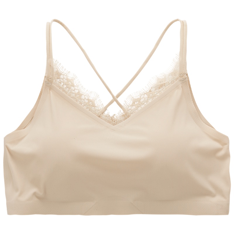 茵曼内衣 舒适冰丝螺纹蕾丝交叉吊带手掌杯打底抹胸9891031032