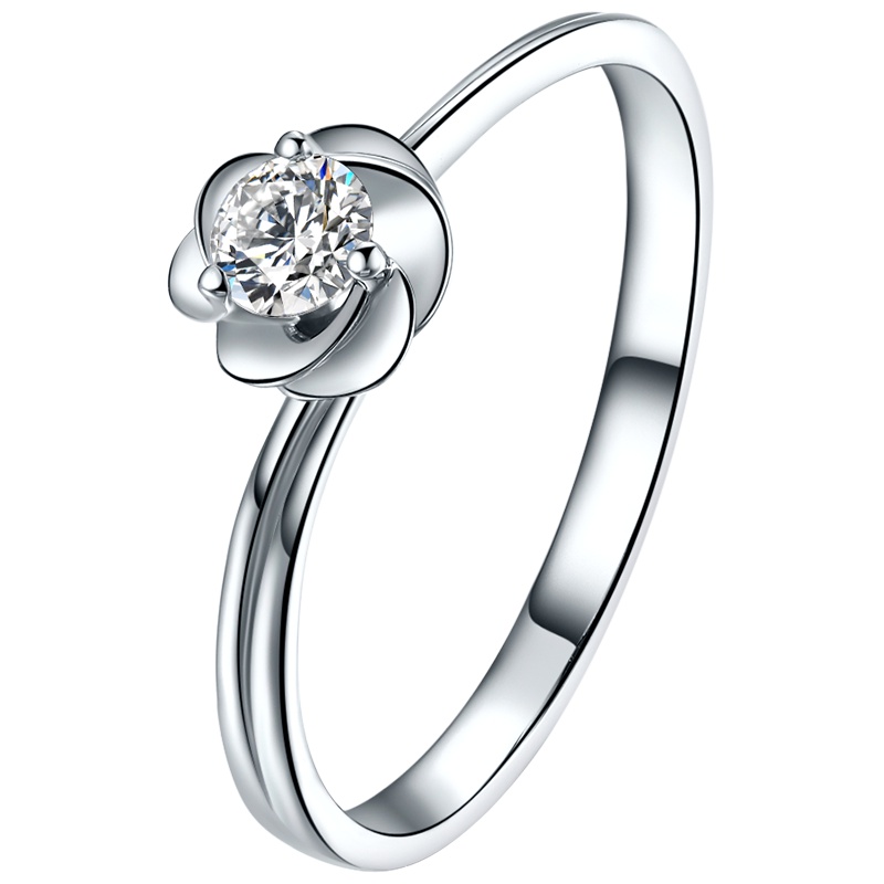 周六福白18K金花型15分钻石戒指563