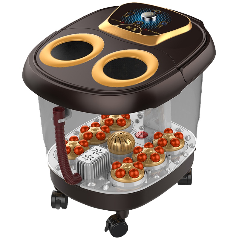 朗康LK-8906A全自动熏蒸足浴盆 滚轮按摩恒温加热红光泡脚桶 家用多功能足疗器机巧克力色