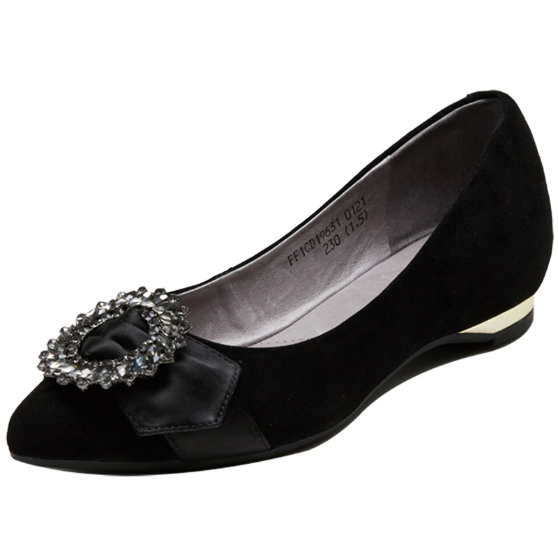 森林公主女鞋春季新款一脚蹬小皮鞋女水钻蝴蝶结黑色真皮百搭女单鞋