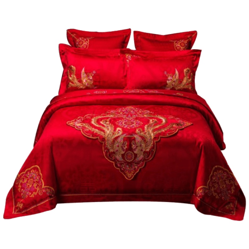 维科家纺中式婚庆套件1.8米床大红刺绣结婚床品婚庆十件套多件套