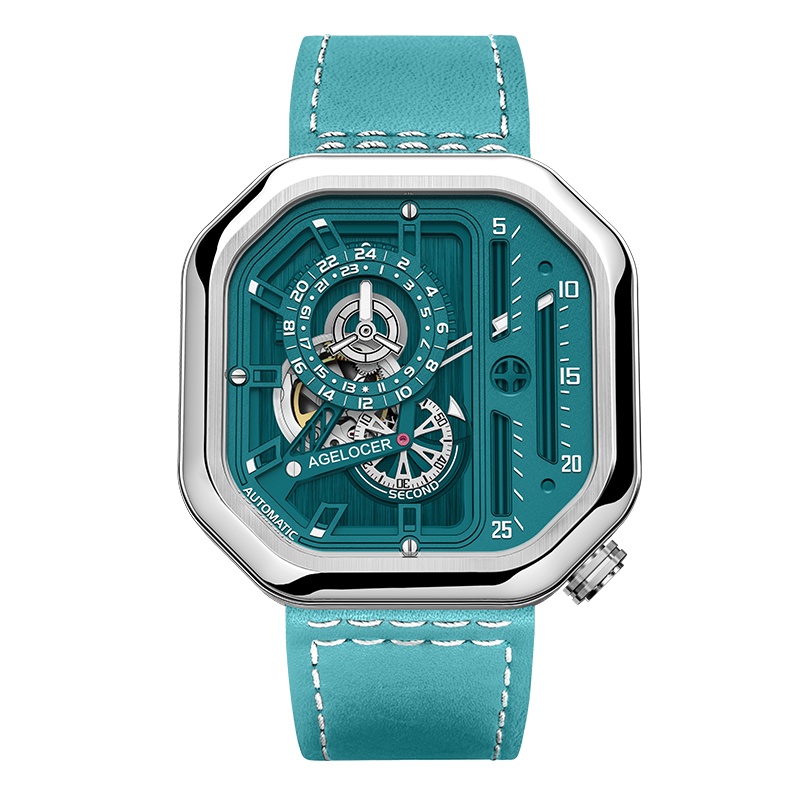 【新款】（Agelocer）艾戈勒手表 方形潮流女士手表 皮带大表盘女表 全自动机械表 女款运动手表大爆炸系列