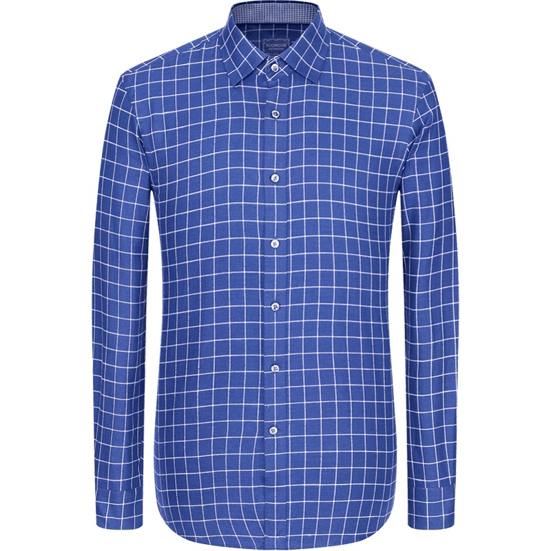 Youngor/雅戈尔2019秋新品男士商务休闲藏青格纹长袖衬衫064FBA 41件
