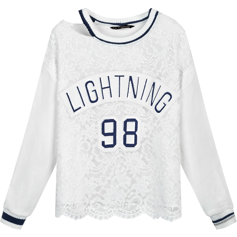 上新拉夏贝尔蕾丝上衣女秋冬款新款韩版长袖洋气小衫时尚露肩打底衫10014581