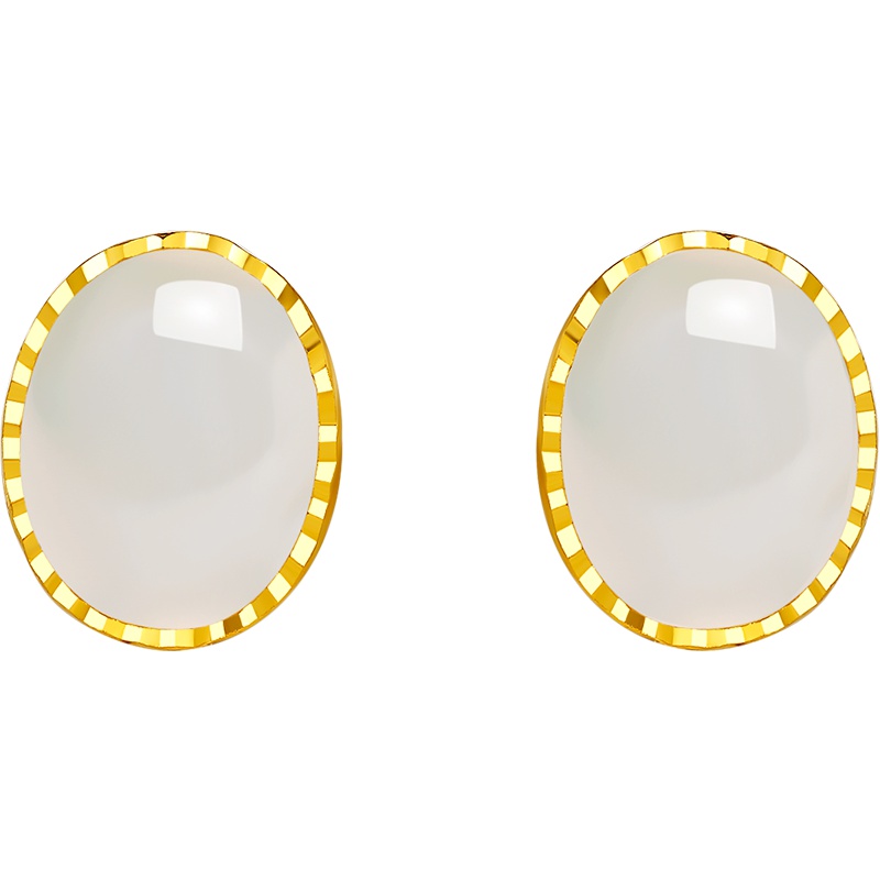 周大生黄金饰品黄金耳钉女正品金镶玉耳环足金白玉耳饰生日礼物送女友