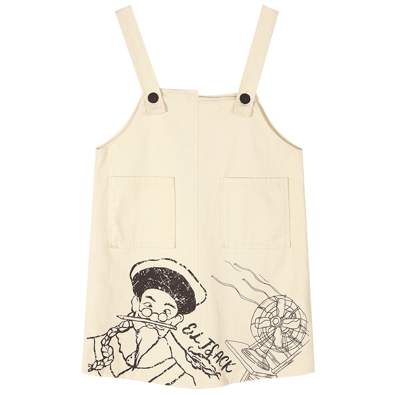 妖精的口袋印花背带连衣裙2020夏季新款女中长款学生宽松显瘦裙子