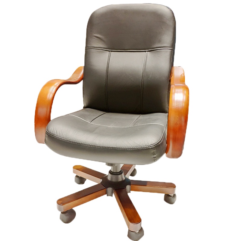 艾菲玛 办公椅B016# (木脚架)牛皮 黑色