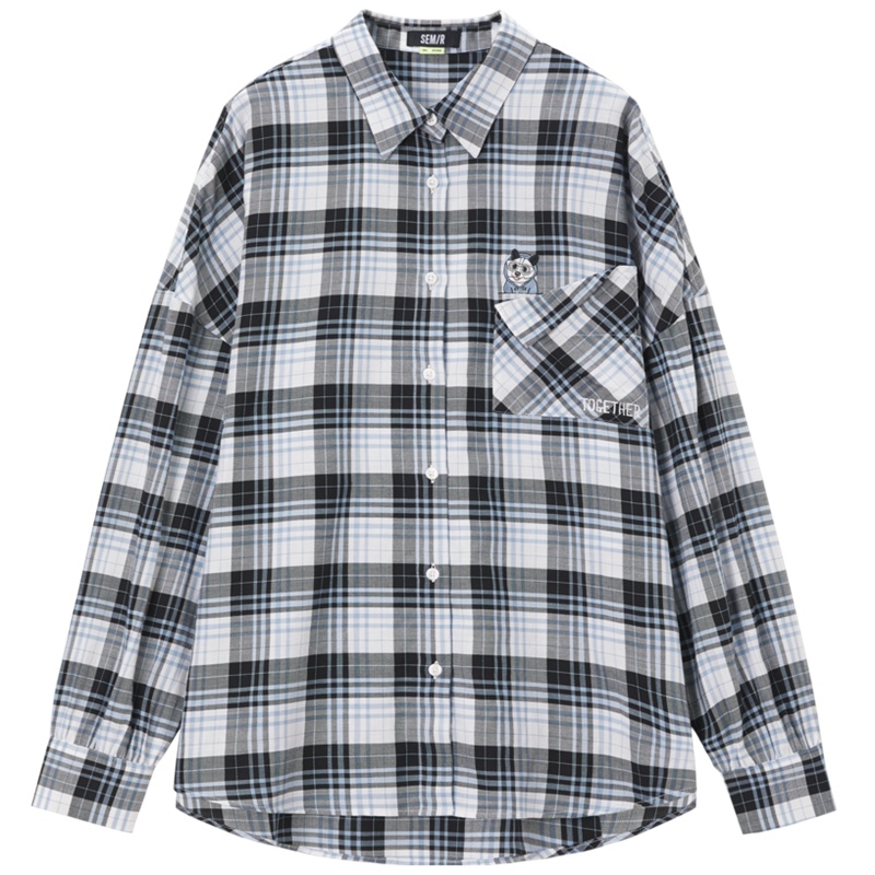 【满198减100预估价：79】森马长袖衬衫女格子衬衣春装2021年新款刺绣叠穿设计感小众上衣寸