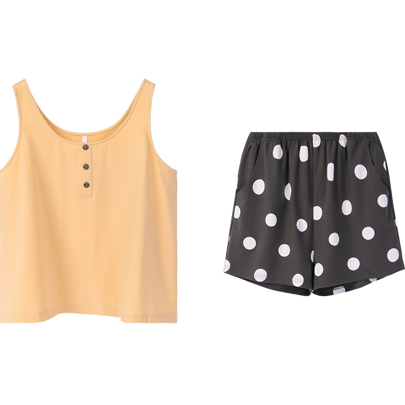 安之伴睡衣女夏冰瓷棉素色背心女套装家居服